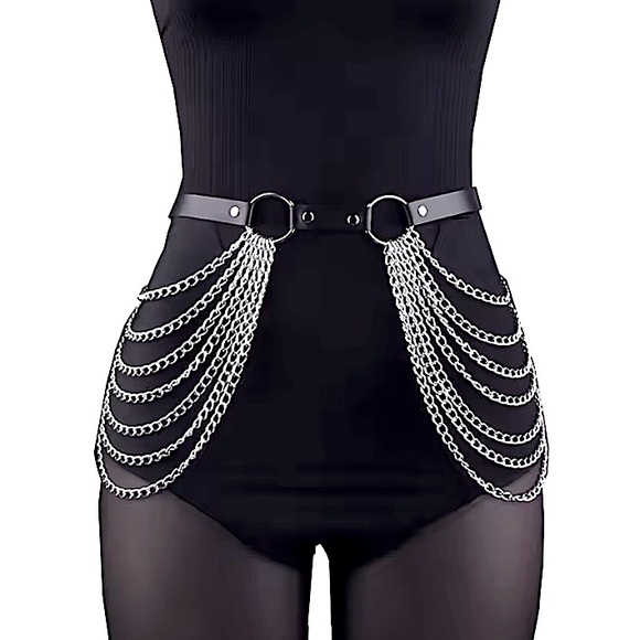 Black faux leather sexy body chain belt - Picture 5 of 16